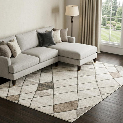 8' X 11' Beige And Gray Geometric Area Rug
