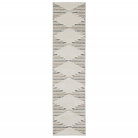 2' X 8' Brown And Ivory Geometric Power Loom Runner Rug