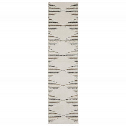 Brown and ivory geometric power loom runner rug, 2' x 8'.