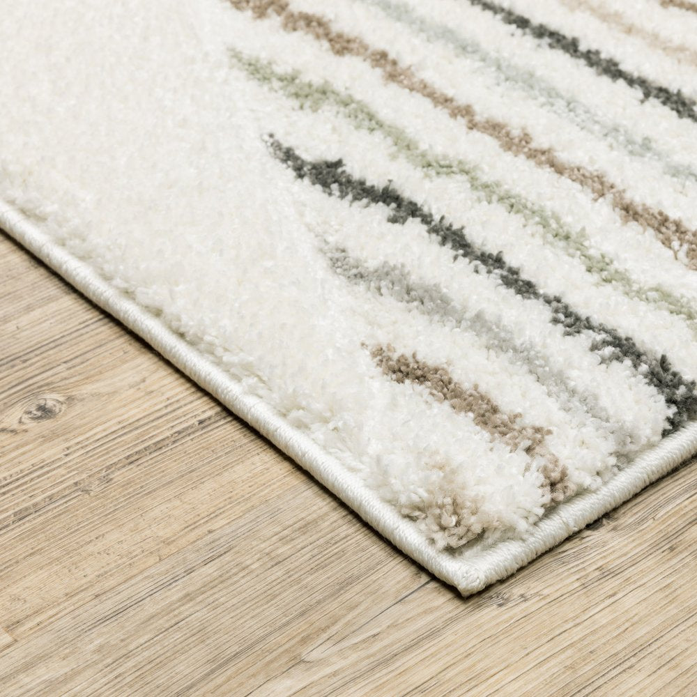 2' x 8' Brown and Ivory Geometric Power Loom Runner Rug
