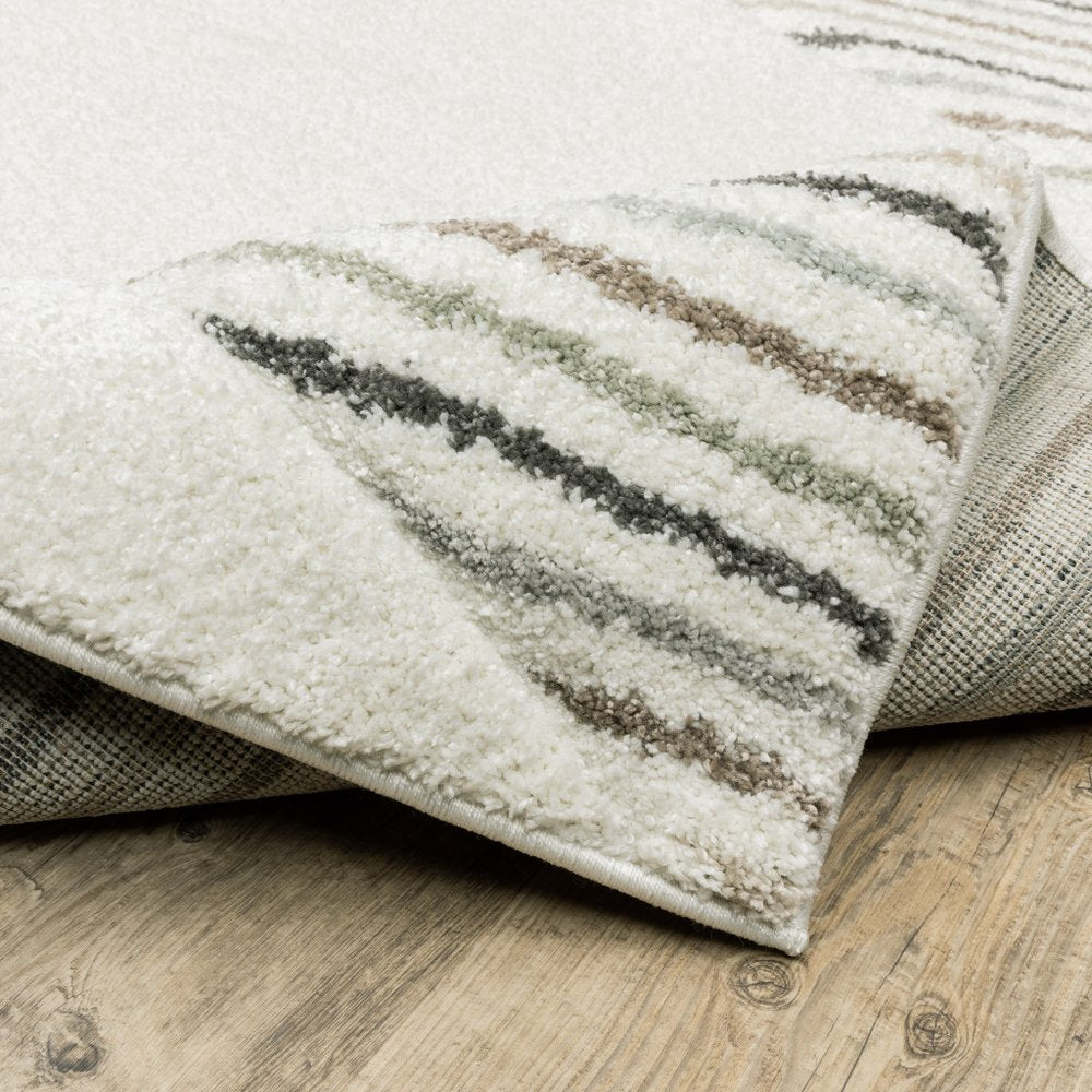 2' X 8' brown and ivory geometric power loom runner rug