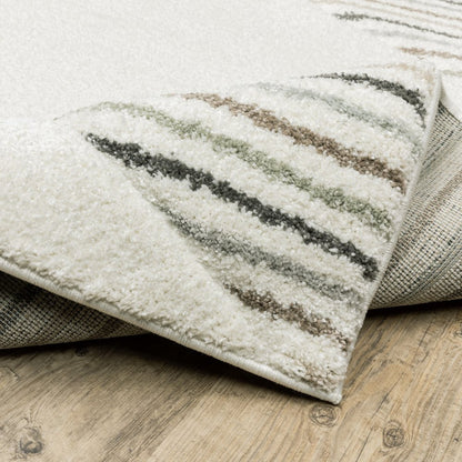 2' X 8' brown and ivory geometric power loom runner rug