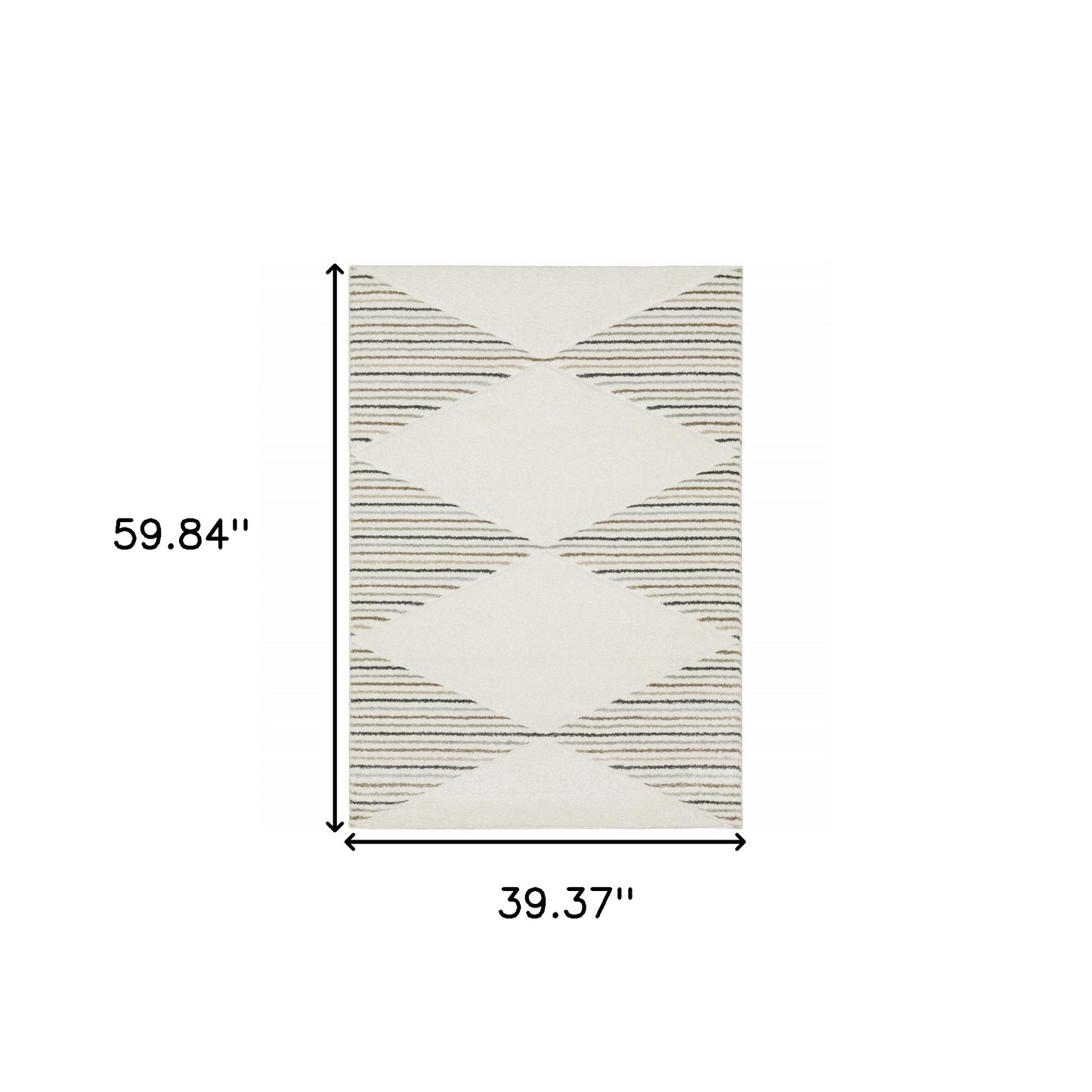 3' X 5' Beige Grey Sage Green Pale Blue Brown And Charcoal Geometric Power Loom Stain Resistant Area Rug