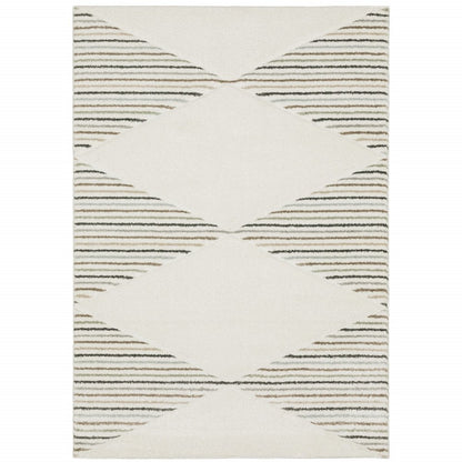 3' x 5' beige grey sage green pale blue brown and charcoal geometric power loom stain resistant area rug