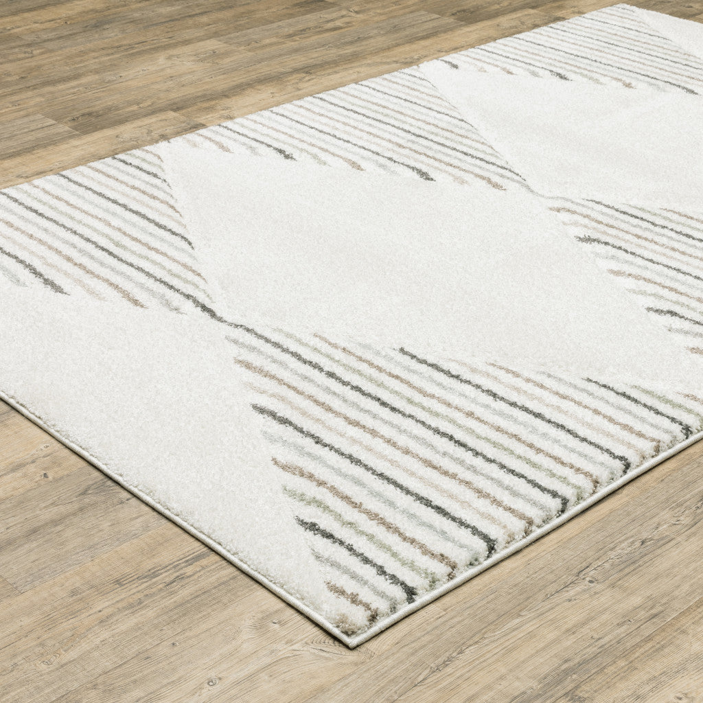 3' X 5' Beige Grey Sage Green Pale Blue Brown And Charcoal Geometric Power Loom Stain Resistant Area Rug