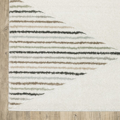 3' X 5' Beige Grey Sage Green Pale Blue Brown And Charcoal Geometric Power Loom Stain Resistant Area Rug