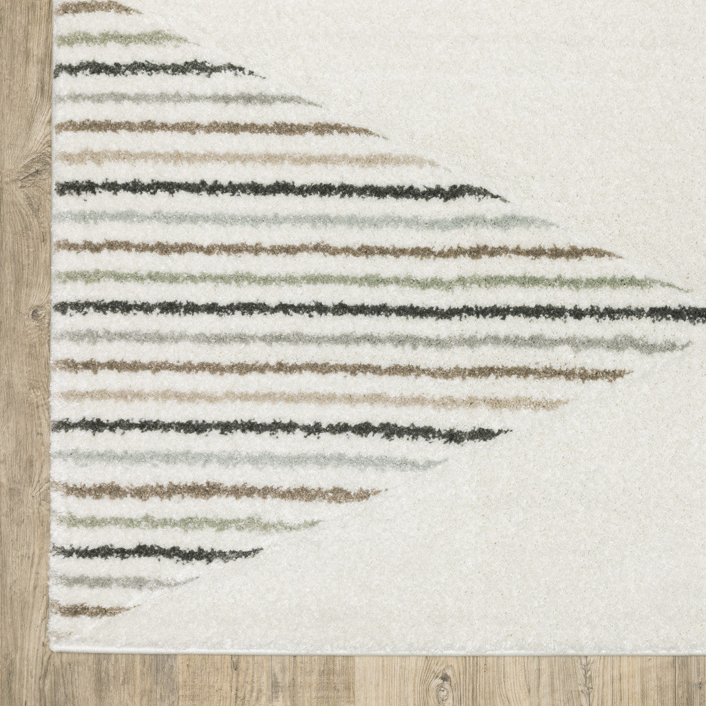 5' X 8' Beige Grey Sage Green Pale Blue Brown And Charcoal Geometric Power Loom Stain Resistant Area Rug