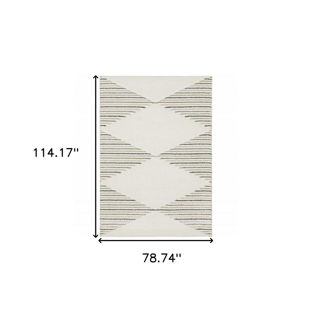 6' X 9' Beige Grey Sage Green Pale Blue Brown And Charcoal Geometric Power Loom Stain Resistant Area Rug