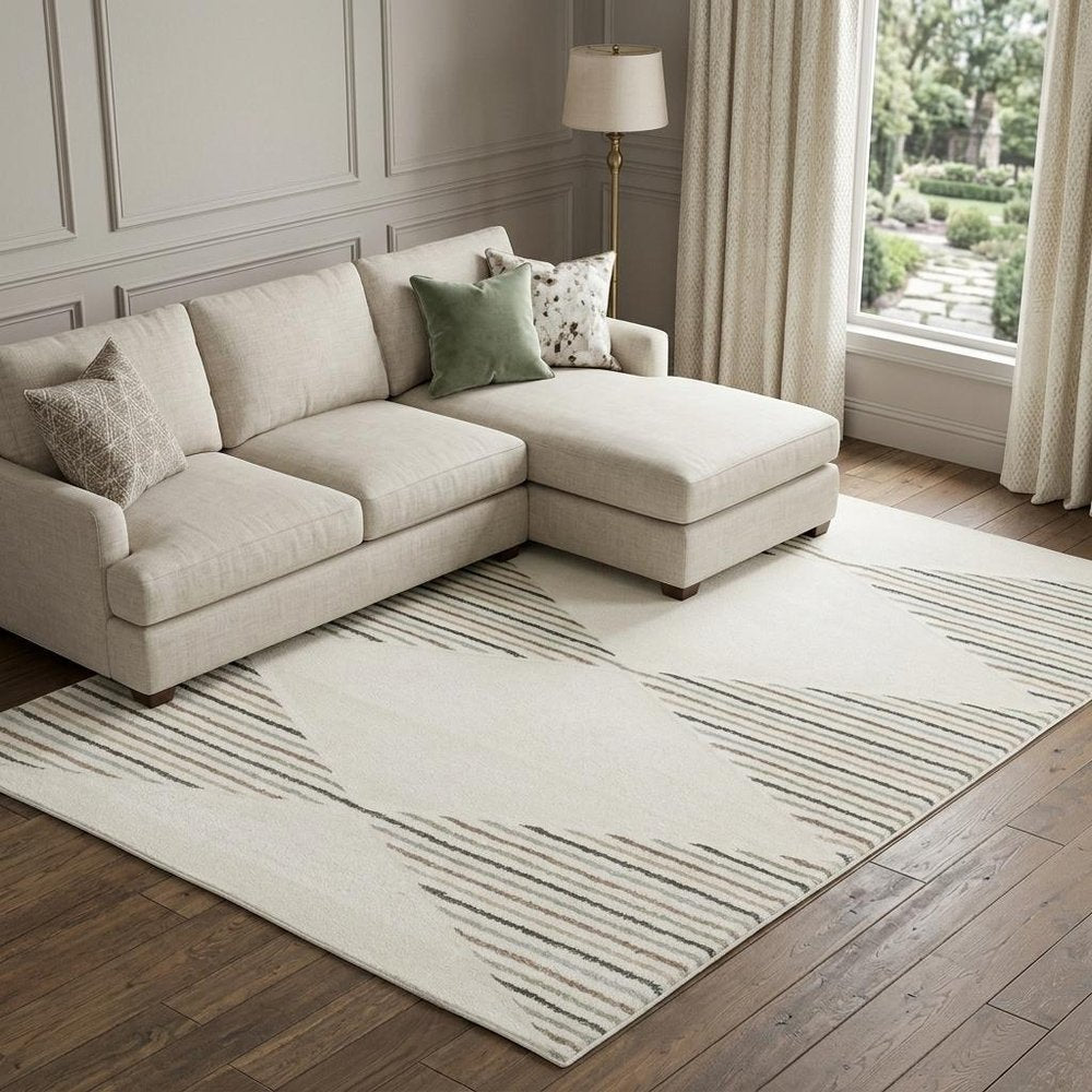 8' X 11' Beige Black And Green Geometric Area Rug