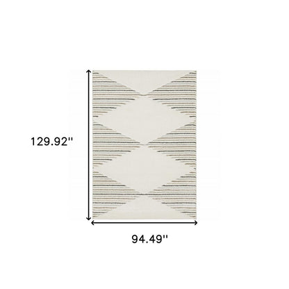 8' X 11' Beige Black And Green Geometric Area Rug