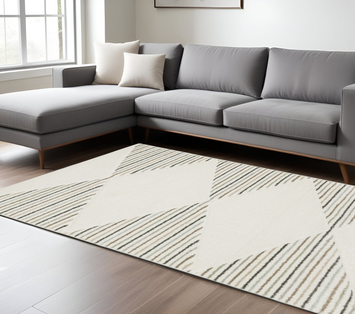 8' X 11' Beige and Black Geometric Power Loom Area Rug