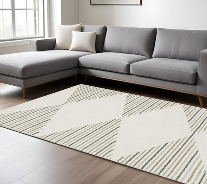 8' X 11' Beige Black And Green Geometric Area Rug