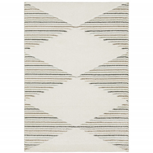 8' X 11' Beige Grey Sage Green Pale Blue Brown And Charcoal Geometric Power Loom Stain Resistant Area Rug