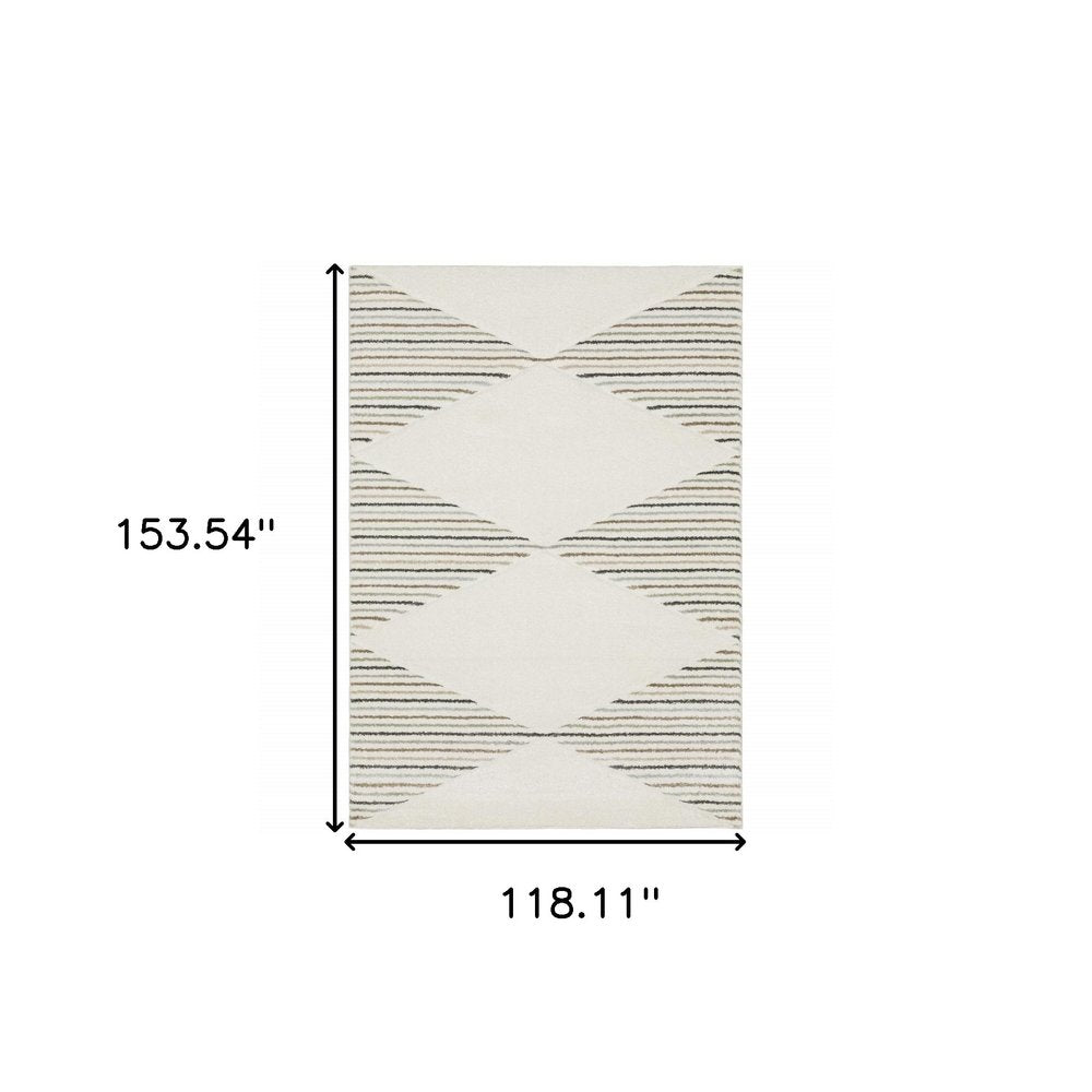 10' X 13' beige grey sage green pale blue brown and charcoal geometric power loom stain resistant area rug
