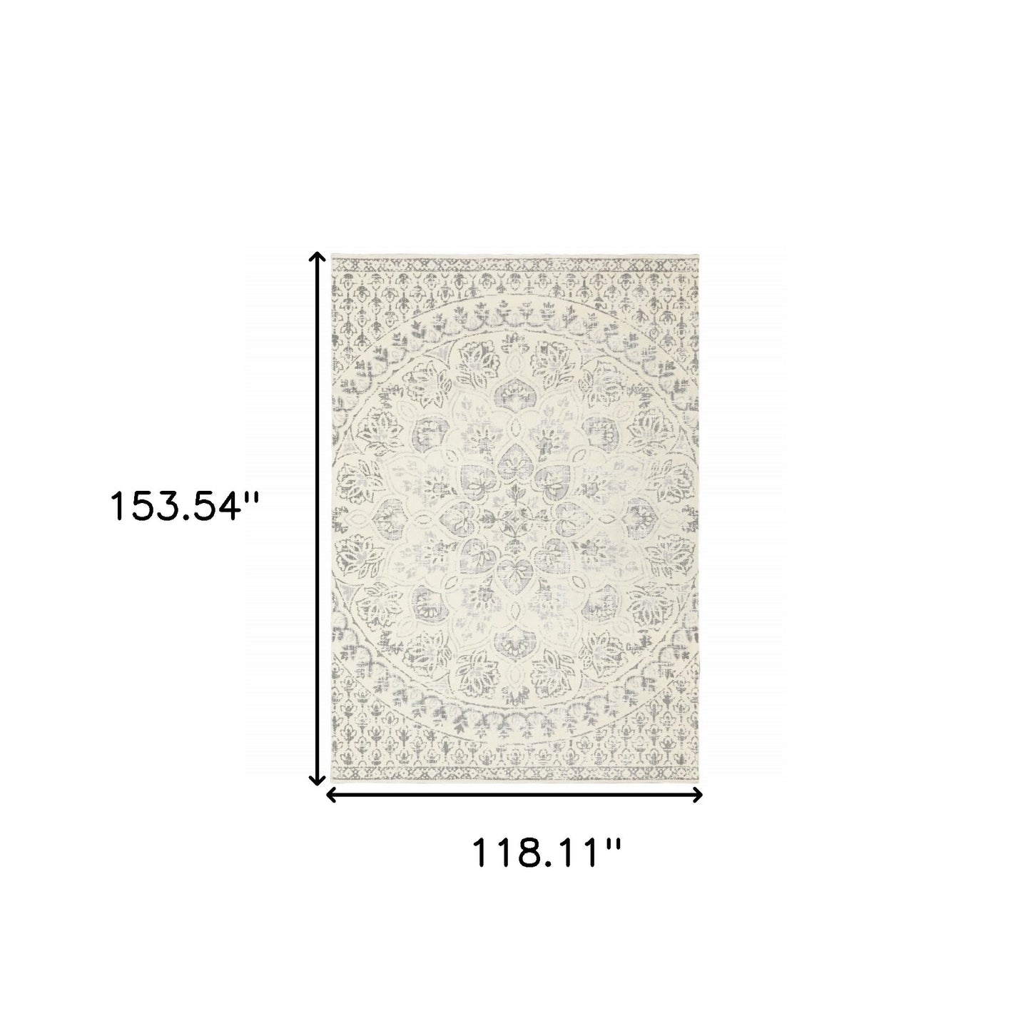 10' X 13' Ivory And Grey Floral Power Loom Stain Resistant Area Rug