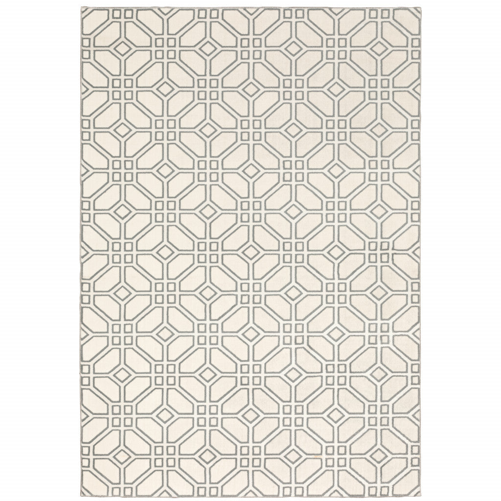 4' X 6' Ivory And Grey Geometric Power Loom Stain Resistant Area Rug