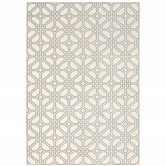 5' X 8' Ivory And Grey Geometric Power Loom Stain Resistant Area Rug