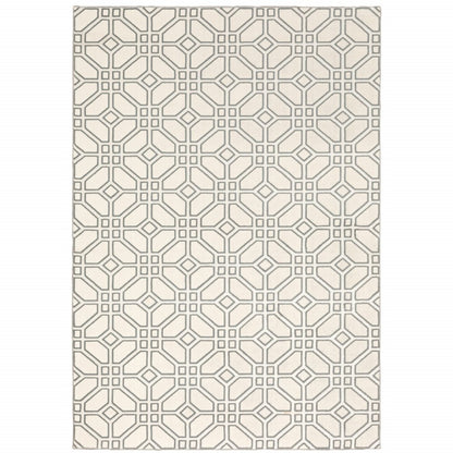 10' X 13' Ivory And Grey Geometric Power Loom Stain Resistant Area Rug