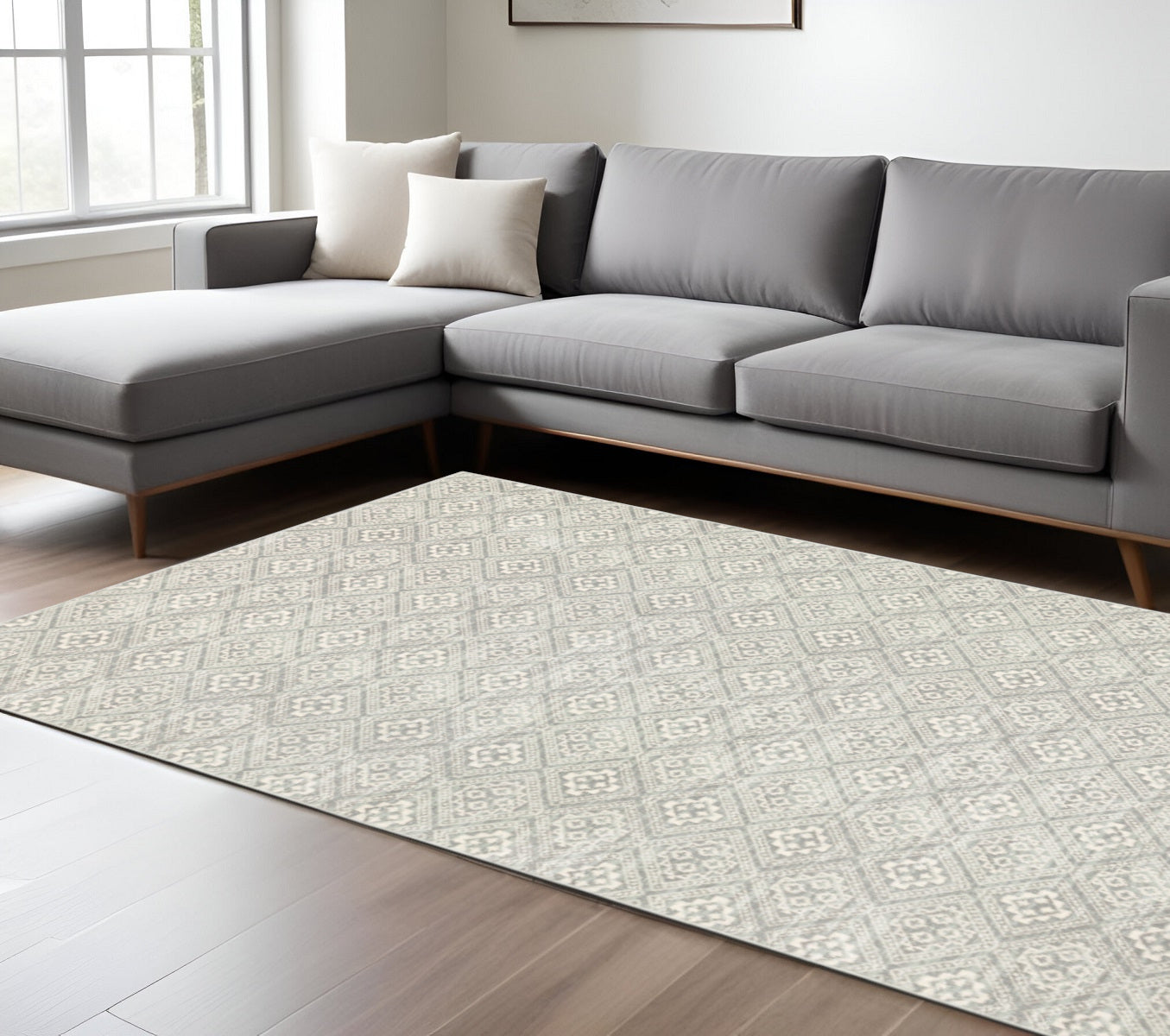 7' X 10' Gray Geometric Power Loom Area Rug