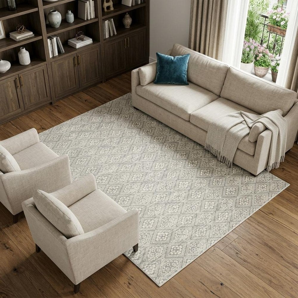 10' X 13' Light Gray And Gray Geometric Distressed Area Rug