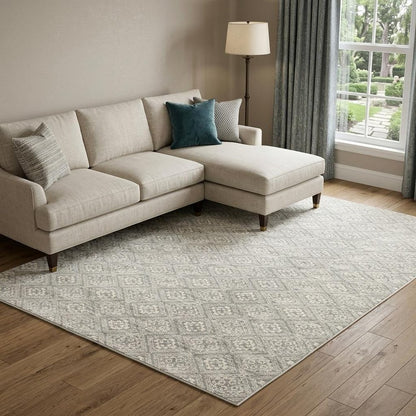 10' X 13' Light Gray And Gray Geometric Distressed Area Rug