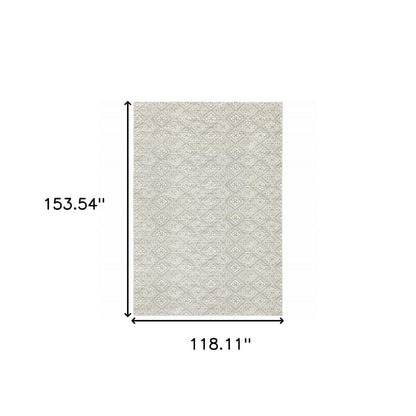 Light gray and gray geometric distressed area rug; large rectangle, 153.54 in by 118.11 in