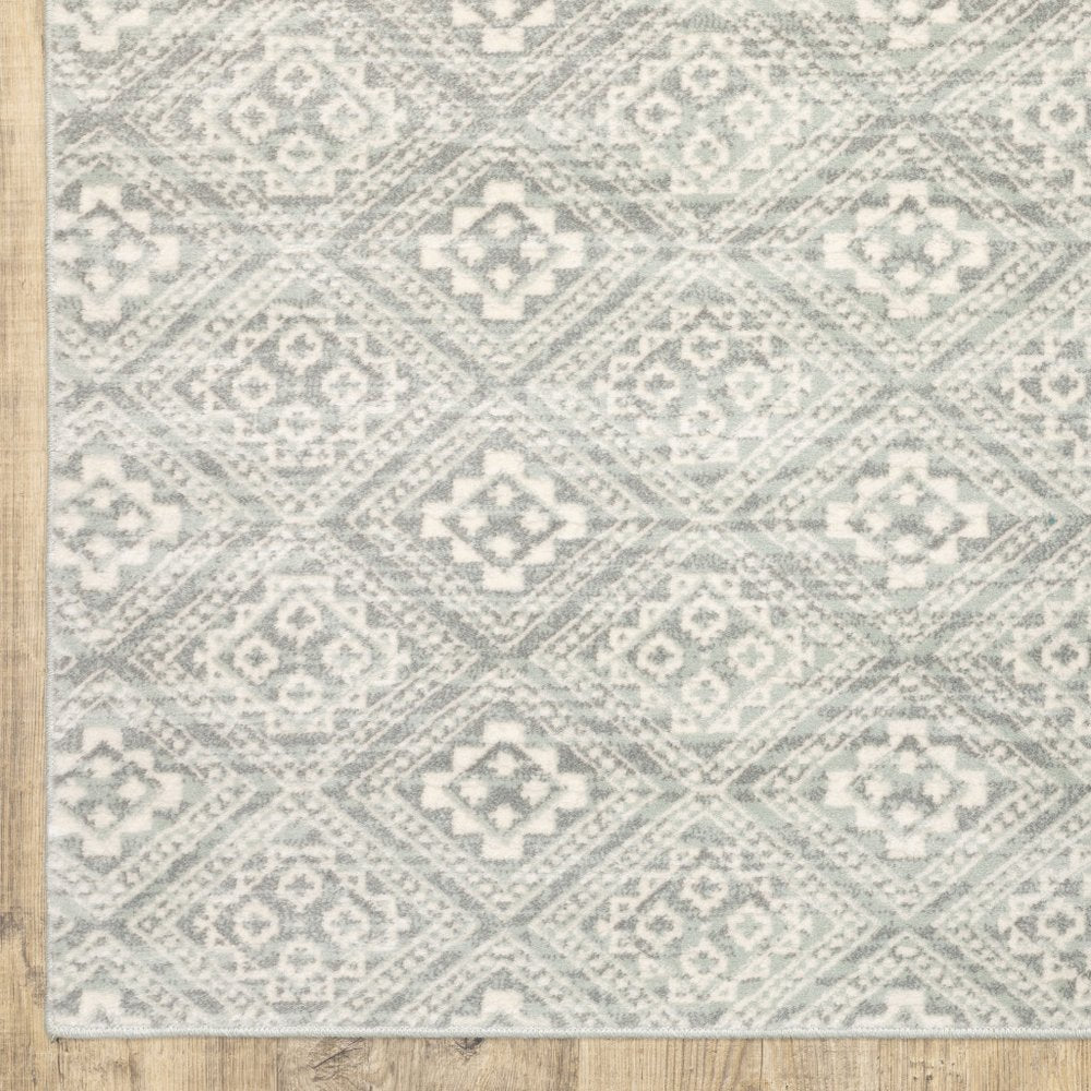 10' X 13' Light Gray And Gray Geometric Distressed Area Rug
