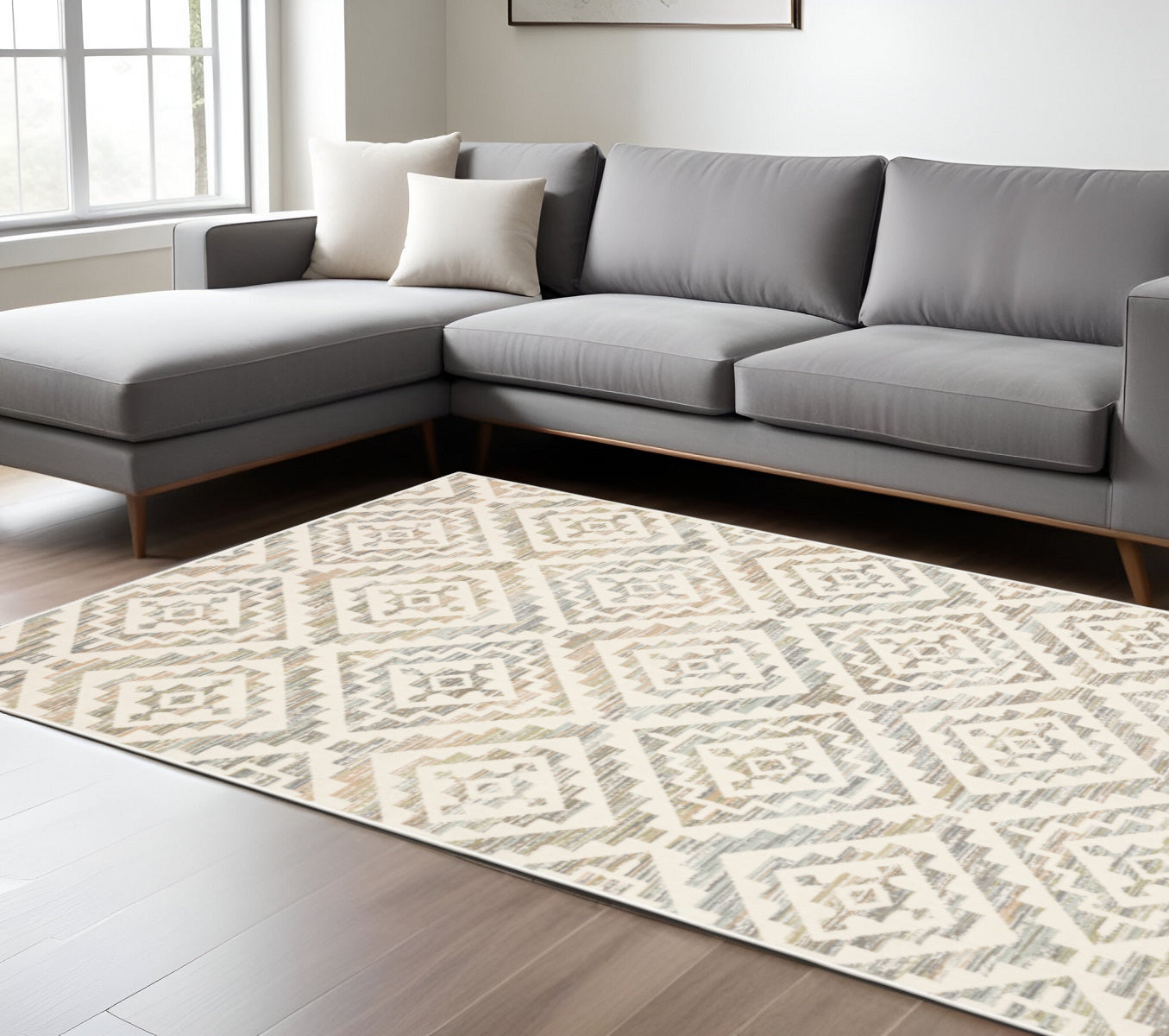 8' X 11' Gray Geometric Power Loom Area Rug