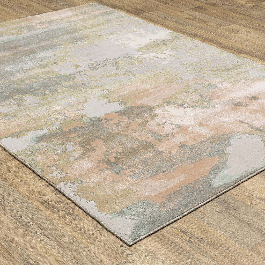 5' X 8' Sage Pink And Cream Abstract Power Loom Stain Resistant Area Rug