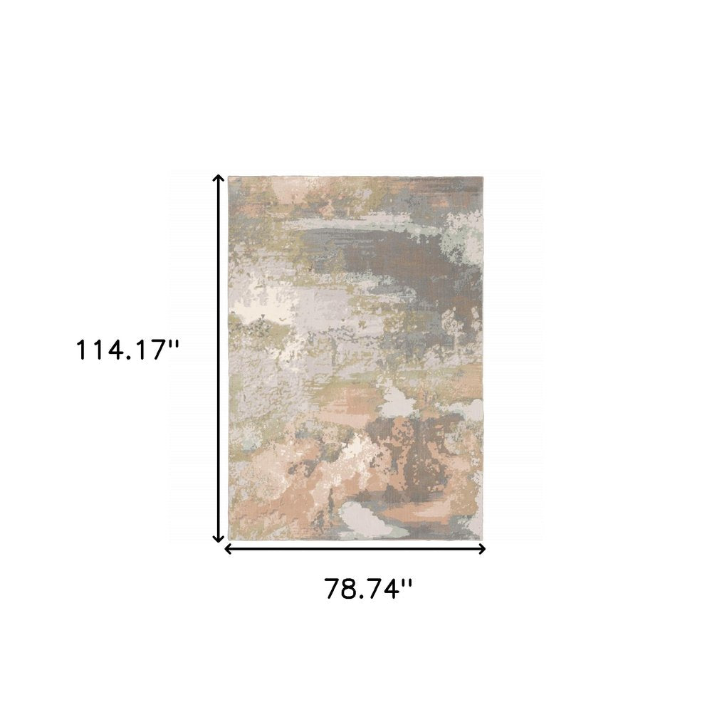 7' X 10' Gray Pink And Cream Abstract Area Rug