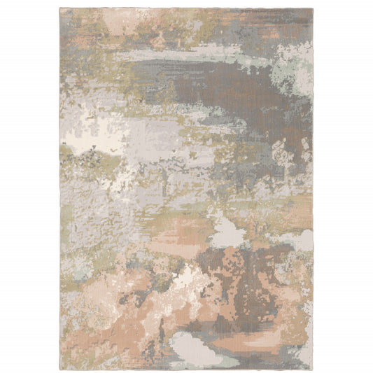 8' X 11' Sage Pink And Cream Abstract Power Loom Stain Resistant Area Rug