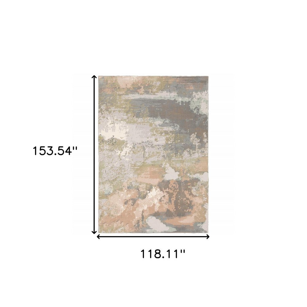 10' X 13' Pink And Cream Abstract Area Rug