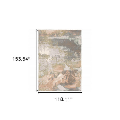 10' X 13' Pink And Cream Abstract Area Rug