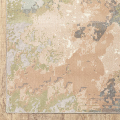 10' X 13' Pink And Cream Abstract Area Rug