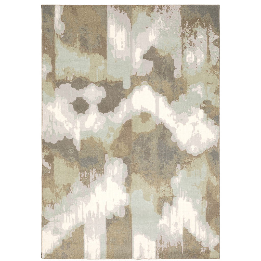 6' X 9' Sage Grey And Brown Abstract Power Loom Stain Resistant Area Rug