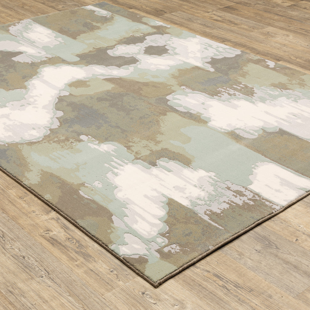 6' X 9' Sage Grey And Brown Abstract Power Loom Stain Resistant Area Rug