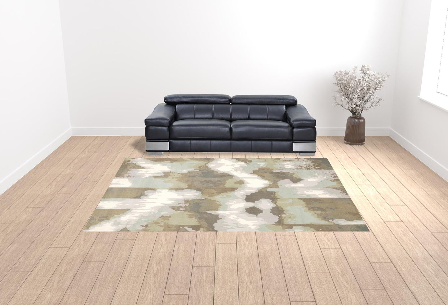 10' X 13' Sage Grey And Brown Abstract Power Loom Stain Resistant Area Rug