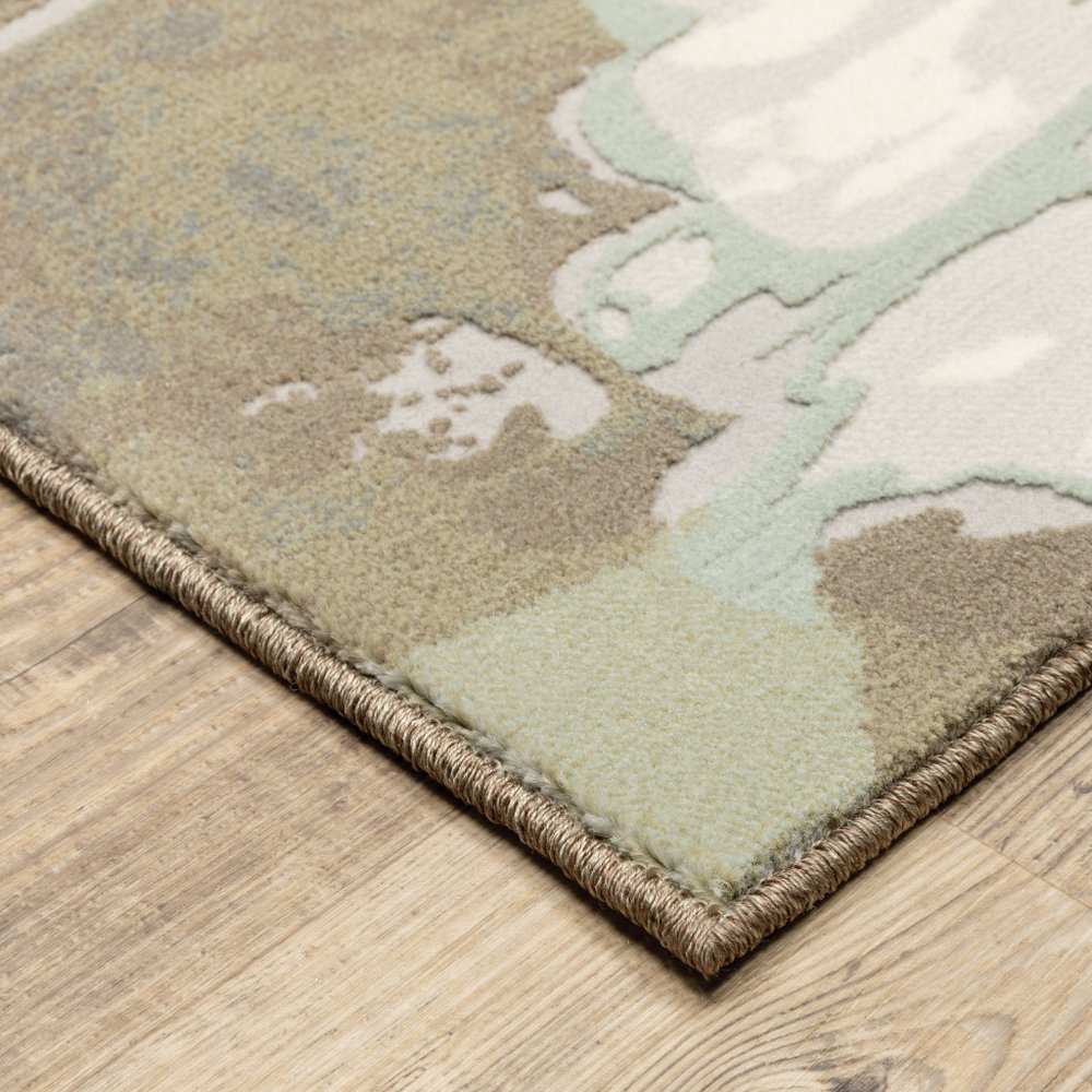 10' x 13' sage grey and brown abstract power loom stain resistant area rug