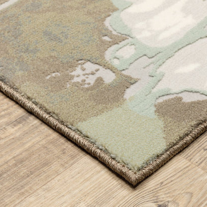 10' x 13' sage grey and brown abstract power loom stain resistant area rug