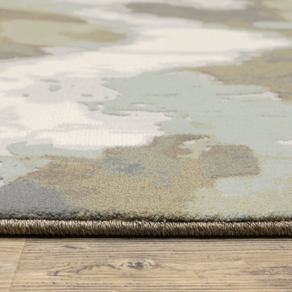 Abstract sage grey and brown area rug, 10' x 13', with a textured pattern and a power-loom look—stain-resistant.