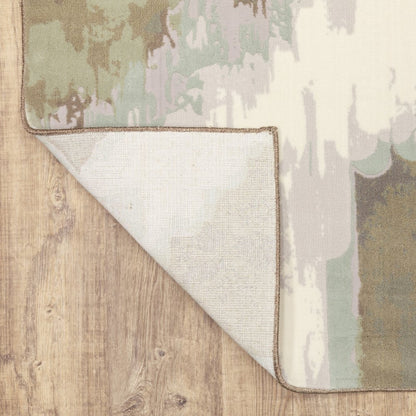 10' x 13' Sage grey and brown abstract power-loomed area rug, stain-resistant.