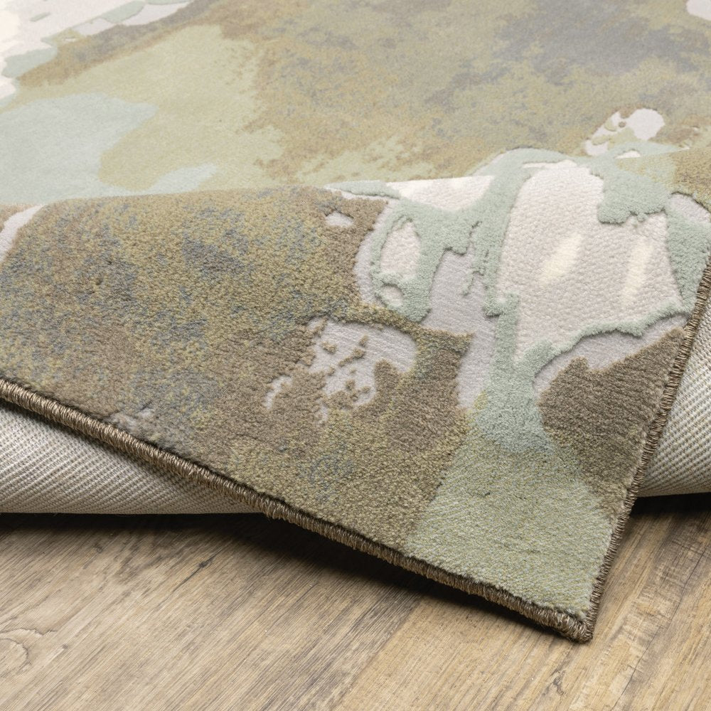 10' x 13' sage grey and brown abstract power loom stain resistant area rug