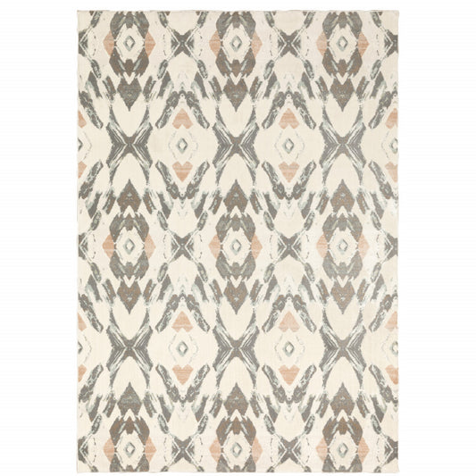4' X 6' Ivory Pink And Sage Geometric Power Loom Stain Resistant Area Rug