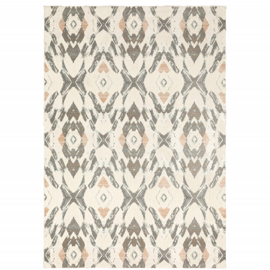 5' X 8' Ivory Pink And Sage Geometric Power Loom Stain Resistant Area Rug