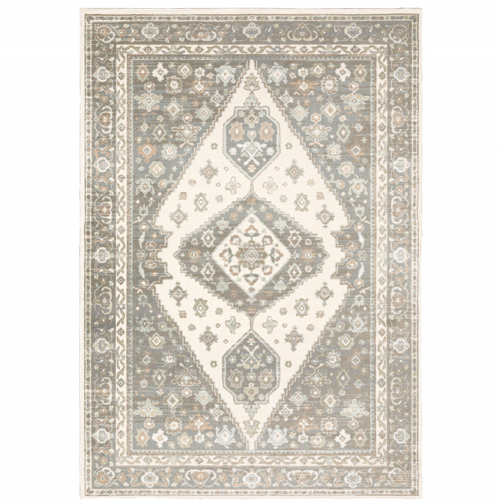 6' X 9' Grey Pink And Brown Oriental Power Loom Stain Resistant Area Rug