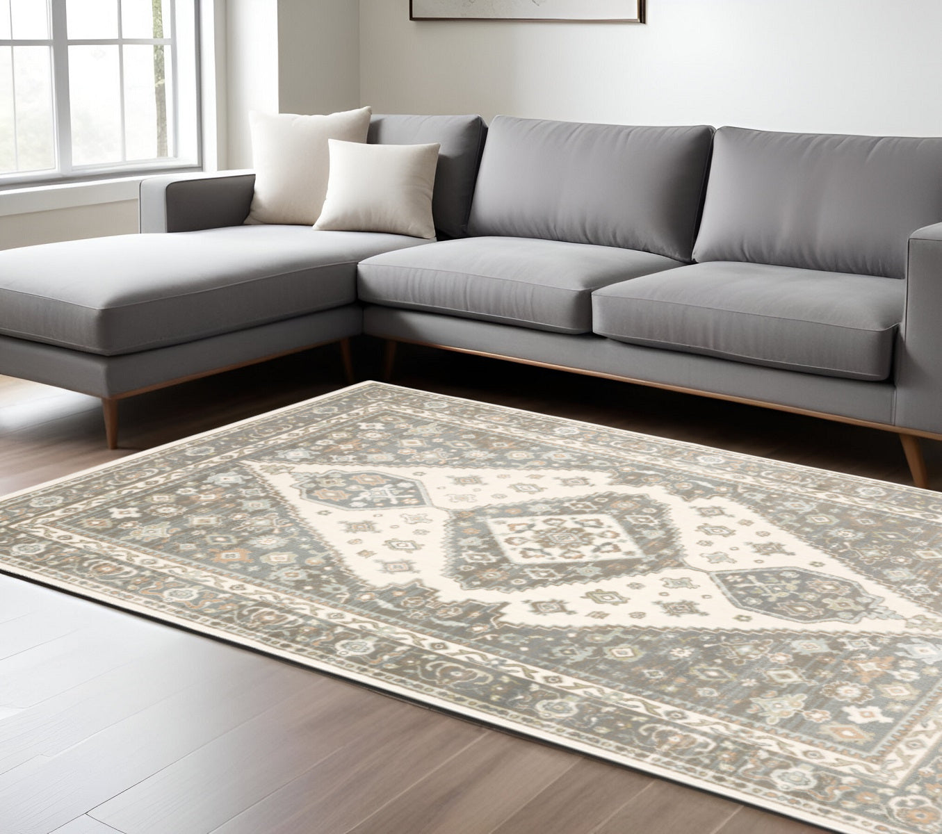 7' X 10' Gray Oriental Power Loom Area Rug