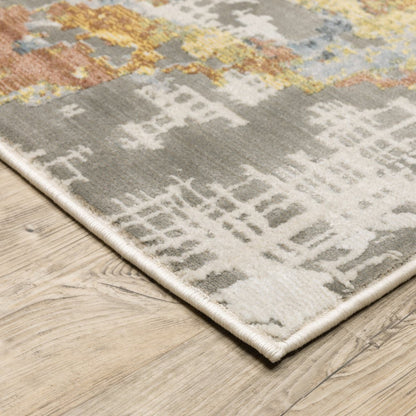 2' X 8' Grey Blue Beige Gold And Rust Abstract Power Loom Stain Resistant Runner Rug