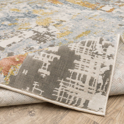 2' X 8' Grey Blue Beige Gold And Rust Abstract Power Loom Stain Resistant Runner Rug
