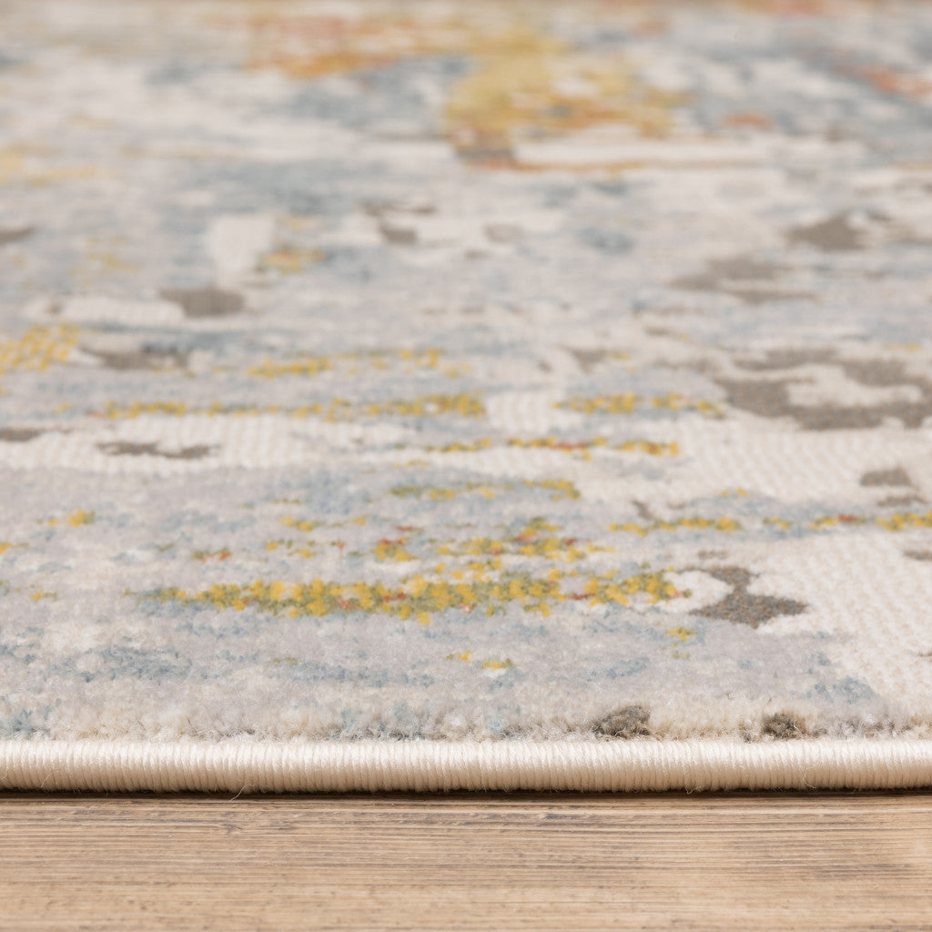 5' X 8' Grey Blue Beige Gold And Rust Abstract Power Loom Stain Resistant Area Rug