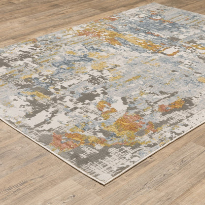 5' X 8' Grey Blue Beige Gold And Rust Abstract Power Loom Stain Resistant Area Rug